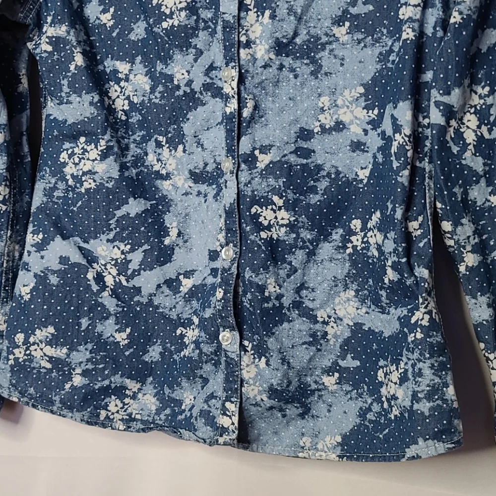 Girls Justice buttond down floral blue shirt sz 18